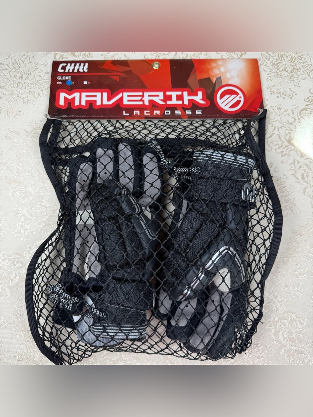Maverick New Men’s Lacrosse Gloves — Black & Gray Medium, 12